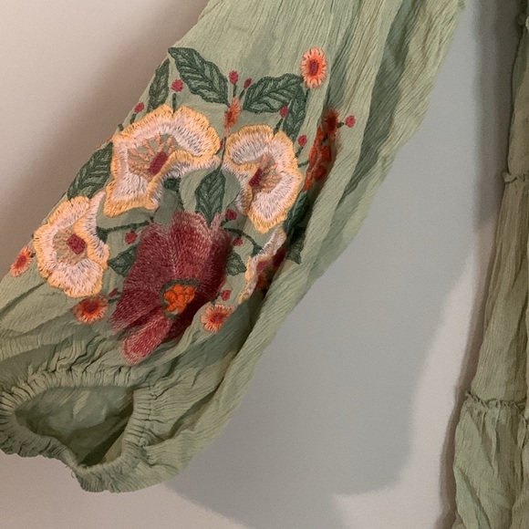 FREE PEOPLE Spell On You Embroidered Mini Dress in Earth Sage Size L - Picture 6 of 13